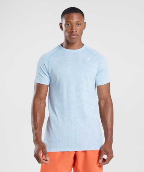 Men's Gymshark Geo Seamless T-Shirts Light Blue | CA 60NA8D